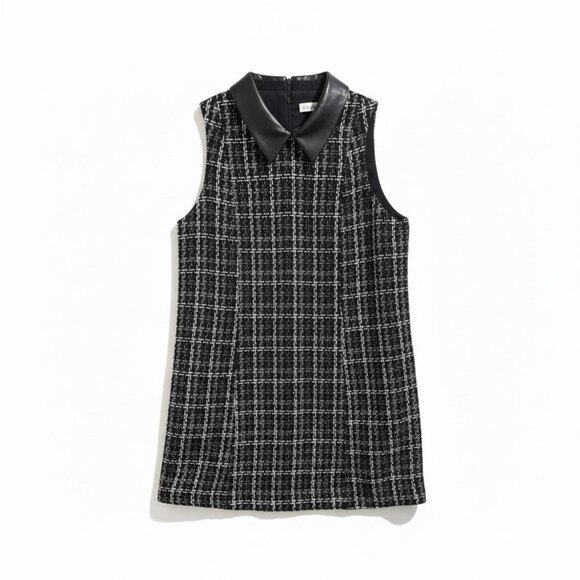 Calvin Klein Dresses & Skirts - NEW Calvin Klein Black White Tweed Dress Faux Leather Collar – Sz 10 – MSRP $139